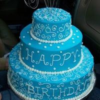 Blue Cake This is the first cake I've decorated. It is a chocolate cake with fresh rapberry cream filling, iced in buttercream. It was a...