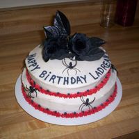 Halloween Birthday All buttercream icing with black roses and spiders for decoration!