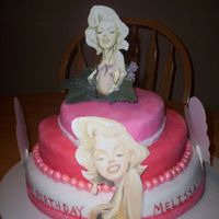 100_6638.jpg My friend loves Marilyn Monroe so I thought this wasa fun idea. All tiers covered in fondant and then I found somegreat caricature pictures...