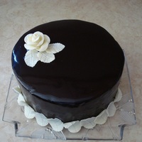 Birthday Cake Vanilla Cake with Dark Chocolate Glaze and White Chocolate Modeling Clay Rose and Leaves