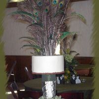 Peacock Feather Explosion This one took alot of planning. French Vanilla cake with Pistachio filling and vanilla buttercream icing. Top tier is a dummy iced in the...