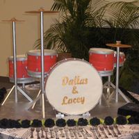 Drumset All drums were made of deep dark chocolate cake, mocha buttercream, topped with MMF, the stool was the same just no MMF. Bass drum is RKT...
