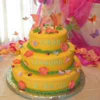 Butterfly Cake This cake was really fun making. All 3 tiers are covered in fondant. The butterflys, ladybugs and flowers are made out of gumpaste. It was...