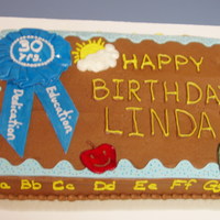 Teacher's Birthday This is yellow cake with chocolate icing. I wanted the cake to look like a bulletin board. This was for a teacher's birthday and...