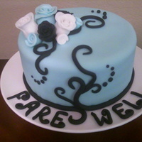 Farewell Cake Vanilla cake with chocolate frosting. I got the idea off of a couple of cakes on this site.