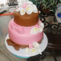 Pink And Brown Bday Cake Chocolate cake with chocolate icing. Pink and brown fondant with gum paste flowers. Didn't come out how I planned but still okay.