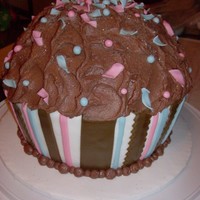 Baby "sprinkle" Cupcake Cake 8" rounds, carved into cupcake & torted...white cake w/ vanilla pudding filling. Vanilla & chocolate b/c w/ fondant accents.