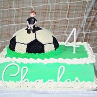 Soccer Boy And Ball Whipped cream frosting and chocolate cake chocolate buttercream. My first figure made with fondant.