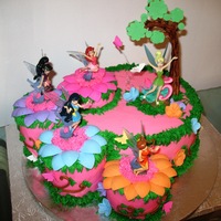 Tinkerbell And Friends Whipped Buttercream and Strawberry mouse and fresh strawberries. Decorated with fondant. TFL
