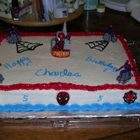 Spiderman This was the first cake I did that I was paid for. I also made them three dozen cupcakes for them. Yellow cake with icing in the middle...