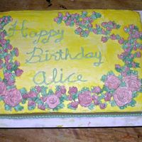Birthday Cake A simple cake covered in butter cream frosting. I made it for my friend's Grandmother.