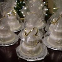 Bridesmaids Cakes Mini white cakes covered in fondant, ivory BC accents, sent to all of my bridesmaids in lieu of a card :)