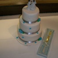 My First Wedding Cake :) My first wedding cake made for friends Ian and Maggie. 10, 8, and 6" round tiers, all WASC with white Satin Ice fondant. The roses and...