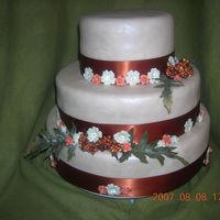 Fall Wedding Cake "dummy"! I love making "dummy cakes"! This was fun! I used ivory fondant, and coated with luster dust for shine! The flowers are "...