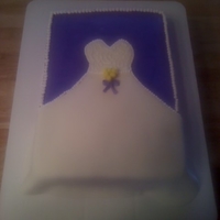 Bridal Shower Cake This was a 9x13 chocolate marble cake covered in buttercream. The dress and the mini rose bouquet were made from MMF.