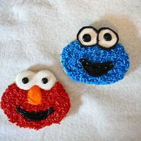 Elmo And Cookie Monster Cookies NFSC with RI eyes. Both frosted with bc and then put sprinkles to resemble "fur"For my sons first birthday party. Just test...