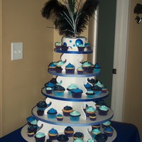 Joanne's Birthday Chocolate and vanilla standard and mini cupcakes in various shades of blue. Although not in the picture, I also made 75 cream puffs dipped...