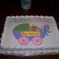Baby In Stroller Sheet cake with freehand from invitation picture drawn on cake. TFL!