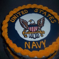 Navy Farewell Cake for sailor called back up after returning home. Freehanded design on cake off an image found on the web, then found out it wasn't...