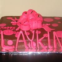 Birthday Cake With Bow Sheet cake with chocolate Buttercream . Pink Fondant /Gumpaste bow.