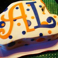 Double Initial Cake for young lady who celebrated turning 18! She is an Auburn fan and her HS colors are also orange and blue. Used 'Curlz' font to...