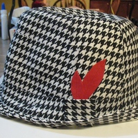 3D Bear Bryant Hat Cake Red velvet cake with cream cheese icing-started at 2-9" round and 1-8" round cakes. Covered in fondant then in houndstooth edible...