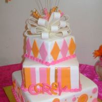 Pink And Orange Corey's Sweet 16. My first big cake. I didn't notice how uneven the stacking was until I saw a picture. :D 5,8,11. "...