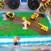 I Dig Being 1! My first cake. Made for my son's first birthday. All buttercream and oreo cookie crumbs for dirt pile.
