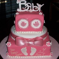 Pink Baby Shower I was asked to make a cake with hand and foot prints for a baby girl. This is what I came up with.