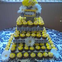 Daisy & Damask Cupcake Stand This was a stand I made for a First Communion. Made the stand from styrofoam squares and all cupcakes were bc w/gumpaste daisies.