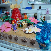 Aloha Scooby Doo this is my daughters 6 th birthday cake ,she loves scooby doo the volcano is rk covered with fondant then drizzeled with ri 2 shade of red...