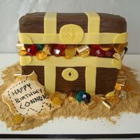 Pirate's Treasure Chest For my son's 5th birthday. Chocolate pound cake with chocolate BC. Fondant accents. Candy treasure and graham wafer/brown sugar mix...