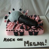 Rock Star Birthday Cake Vanilla poundcake sheet cake. Chocolate poundcake microphone. Frosted in pink, black and gray buttercream with fondant stars, streamers,...
