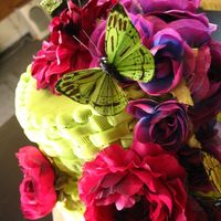 Green And Violet Colours were requested for a birthday. This was probably the fastest since it's just a basket weave with silk flowers and butterflies...