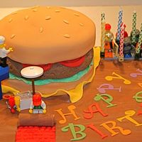 Hamburger Cake A chocolate hamburger cake with a bit of a Lego theme
