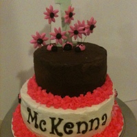 1St Birthday Cake The top tier of this cake was the smash cake for the 1 year old. It has pink and brown lady bugs to match the decorations