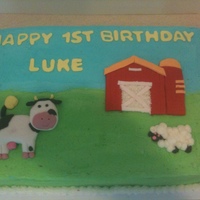 Farm Birthday Cake 1/4 inch cake covered in buttercream with fondant and buttercream figures.