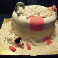 Relaxing Birthday Bath I made this cake for a coworkers daughters birthday. Choc cake frosted with BC and covered in MMFwith MMF accents. She loved it. TFL