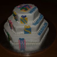 Hexagon 3 Tier Birthday Present Cake 