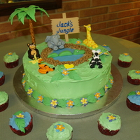 Jack's Jungle Baby shower cake with a jungle theme. Transported it to NC. What an experience. Fondant and southern heat are a challenge for this...