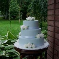 1St Wedding Cake Light blue fondant with white fondant roses.