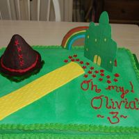 The Wizard Of Oz This cake was for a 3 year olds birthday. I had several "caketastrophes" with this cake. The white side of the 1/2 sheet broke...