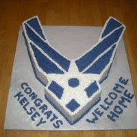 Air Force Insignia Cake Vanilla cake with vanilla buttercream. Used different size pans and carved the insignia. Had alot fun with this cake. Client was extremely...
