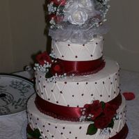 419.jpg This is my second wedding cake, all buttercream except for ribbon and flowers that the bride wanted.