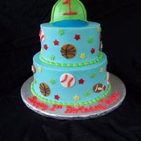 1St Birthday Sports Theme This cake was made to match the invitations. All BC with MMF accents. The baseball cap on top was made with a mini wonder mold pan and was...