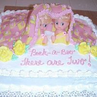 Babyshower.jpg Baby shower cake for twins. Buttercream frosting with fondant weaved blanket.