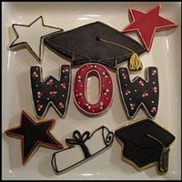 Grad.jpg NFSC, MMF, RI. The grad caps are covered with True Black MMF, found in the recipes here on CC. Very yummy. The tassel is brushed with gold...