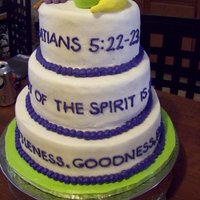 Fruits Of The Spirit A cake for pastor appreciation day. Buttercream except for the fruit on top which is a fondant/gumpast mix.