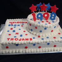 High School Reunion 11x15 choc with an 8in round on top. all 1 layer, no fill. fondant accents. i was really busy this week and didn't get the stars/...