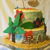 Luau With A Zebra Print 2 tiers covered with buttercream and fondant accents. It was a luau theme and she wanted zebra added to it. TFL :)